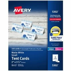 Best Pirce ✨ Avery® Tent Cards Avery Small 2"H X 3.5"W White Matte Table Tents, Inkjet/Laser, 160/Box 🥰