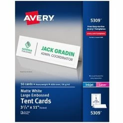 New 👍 Avery® Tent Cards Avery Large Embossed 3.5"H X 11"W White Uncoated Table Tents, Inkjet/Laser, 50/Box 🤩