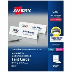 Buy ⌛ Avery® Tent Cards Avery Medium Embossed 2.5"H X 8.5"W White Uncoated Table Tents, Inkjet/Laser, 100/Box ⌛