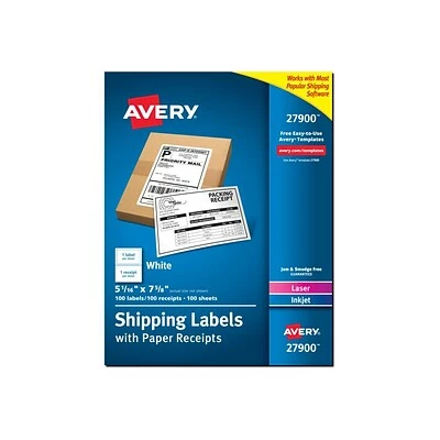 Buy 💯 Avery Laser/Inkjet Shipping Labels With Paper Receipts, 5 1/16" X 7 5/8", White, 100 Labels/Pack ⌛
