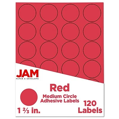 Cheapest 🥰 Labels JAM Paper Circle Round Label Sticker Seals, 1 2/3 Inch Diameter, Red, 120/Pack (3147612194) 😍