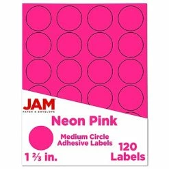 Promo ⭐ Labels JAM Paper Circle Round Label Sticker Seals, 1 2/3 Inch Diameter, Neon Pink, 120/Pack (354329581) 🎁