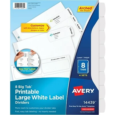 Best Pirce 😍 Binder Accessories Avery Large Printable Big Tab Paper Label Dividers, 8 Tabs, White, 4 Sets/Pack (14439) ❤️ - Image 6