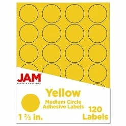 Outlet 😍 Labels JAM Paper Circle Round Label Sticker Seals, 1 2/3 Inch Diameter, Yellow, 120/Pack (147627067) 🧨