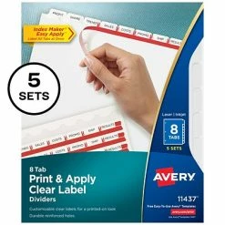 New ✨ Binder Accessories Avery Index Maker Print & Apply Label Paper Dividers, 8-Tab, White, 5 Sets/Pack (11437) ✨