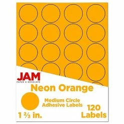 Wholesale 👍 Labels JAM Paper Circle Round Label Sticker Seals, 1 2/3 Inch Diameter, Neon Orange, 120/Pack (354329580) 👍