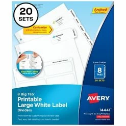 Best Sale 🔥 Binder Accessories Avery Large Printable Big Tab Paper Label Dividers, 8 Tabs, White, 20 Sets/Pack (14441) 🧨