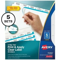 Best deal 🔔 Binder Accessories Avery Big Tab Index Maker Print & Apply Label Paper Dividers, 5-Tab, White, 5/Set (11492) 🔥