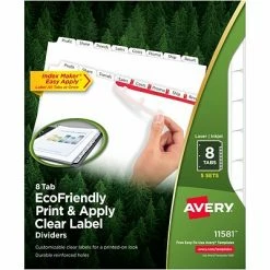 Discount ⭐ Binder Accessories Avery EcoFriendly Index Maker Print & Apply Label Paper Dividers, 8-Tab, White, 5 Sets/Pack (11581) 🔔