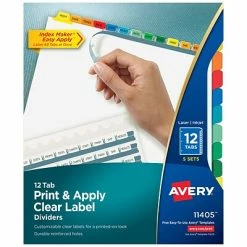 Best Sale 🔥 Binder Accessories Avery Index Maker Print & Apply Label Paper Dividers, 12-Tab, Multicolor, 5 Sets/Pack (11405) 🔔