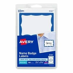 Cheap ⭐ Avery® Name Tag Refills Avery Laser/Inkjet Sticker Name Badge Labels, 2 1/3" X 3 3/8", White W/ Blue Border, 100 Labels Per Pack (5144) 🎉