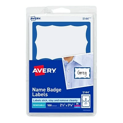 Cheap ⭐ Avery® Name Tag Refills Avery Laser/Inkjet Sticker Name Badge Labels, 2 1/3" X 3 3/8", White W/ Blue Border, 100 Labels Per Pack (5144) 🎉