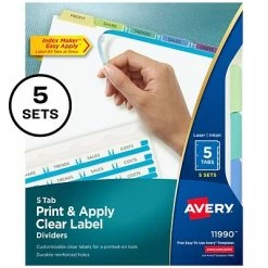 Wholesale 💯 Binder Accessories Avery Index Maker Print & Apply Label Paper Dividers, 5-Tab, Pastel Multicolor, 5 Sets/Pack (11990) ✔️