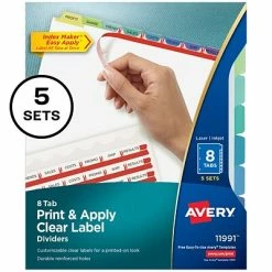 Outlet 😍 Binder Accessories Avery Index Maker Print & Apply Label Paper Dividers, 8-Tab, Multicolor, 5 Sets/Pack (11991) 🧨