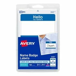 Deals 😉 Avery® Print Or Write Name Badge Labels Avery "Hello" Name Badge Labels, 2-1/3" X 3-3/8", White W/ Blue Border, 100/Pack (5141) 🛒