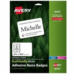 Coupon ✨ Labels Avery EcoFriendly Adhesive Name Tags, 2-1/3" X 3-3/8", White, 80/Pack (48395) 🎉
