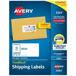 New 🎉 Avery TrueBlock Inkjet Shipping Labels, Sure Feed Technology, 2" X 4", White, 500 Labels Per Pack (8363) 😉