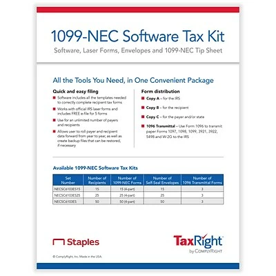 Buy 🎉 ComplyRight Tax Forms TaxRight 1099-NEC 4-Part Laser Tax Form Kit With Software And Envelopes, 10/Pack (NECSC6103ES10) ✔️ - Image 2