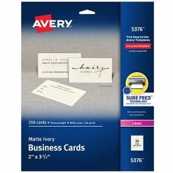 New 🛒 Avery® Business Cards For Laser Printers Avery Business Card, 3.5" X 2", Uncoated, Ivory, 250/Pack (5376) 😍