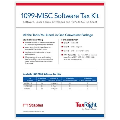 Discount 🎁 ComplyRight 1099 Miscellaneous Pre-Packaged Laser Sets TaxRight 1099-MISC 4-Part Laser Tax Form Kit With Software And Envelopes, 10/Pack (SC6103ES10) 👍 - Image 2