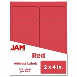 Hot Sale 🥰 JAM Paper Laser/Inkjet Shipping Address Labels, 2" X 4", Red, 10 Labels/Sheet, 12 Sheets/Pack (4514940) ⌛
