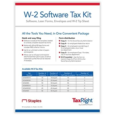 Coupon ⌛ ComplyRight W-2 Pre-Packaged Laser Sets TaxRight W-2 4-Part Laser Tax Form Kit With Software And Envelopes, 10/Pack (SC5645ES10) ❤️ - Image 2
