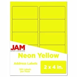 Best Sale 🥰 JAM Paper Laser/Inkjet Shipping Address Labels, 2" X 4", Neon Yellow, 10 Labels/Sheet, 12 Sheets/Pack (3543282) 🛒