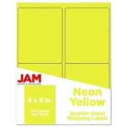 Discount 😀 JAM Paper Laser/Inkjet Shipping Address Labels, 4" X 5", Neon Yellow, 10 Labels/Sheet, 12 Sheets/Pack (354329153) 👍