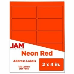 Best Pirce ⌛ JAM Paper Laser/Inkjet Shipping Address Labels, 2" X 4", Neon Red, 10 Labels/Sheet, 12 Sheets/Pack (354328034) 🔔